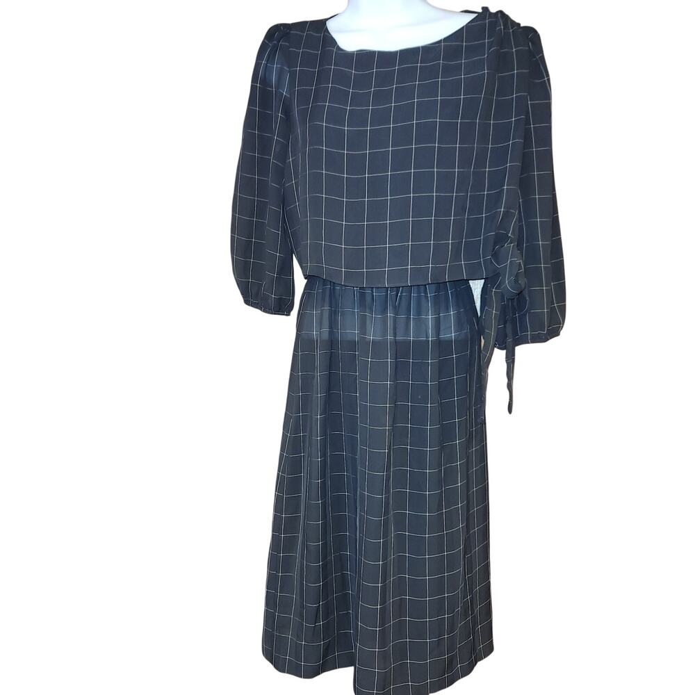 Vntg 80s Lady Carol Petites Womens Union Made Dress Black‎ Checkered Sz 10